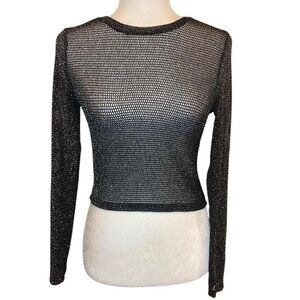 Elegant Black Mesh Long Sleeve Blouse